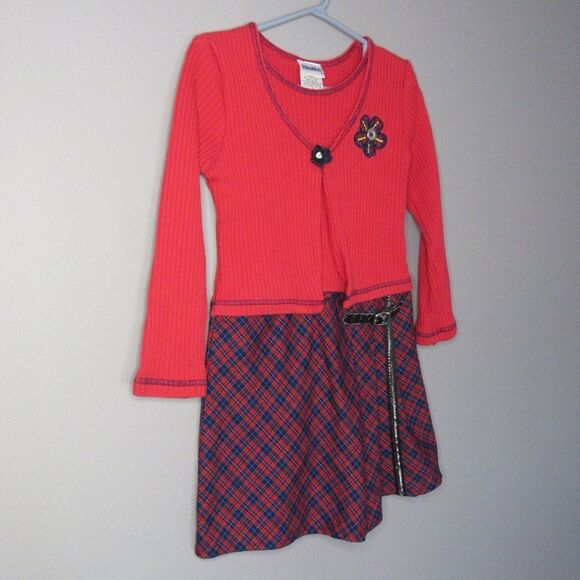 Y2K Plaid Dress Girls Size 5 Red Multicolor Embellished Plaid Retro VTG School - Picture 3 of 16